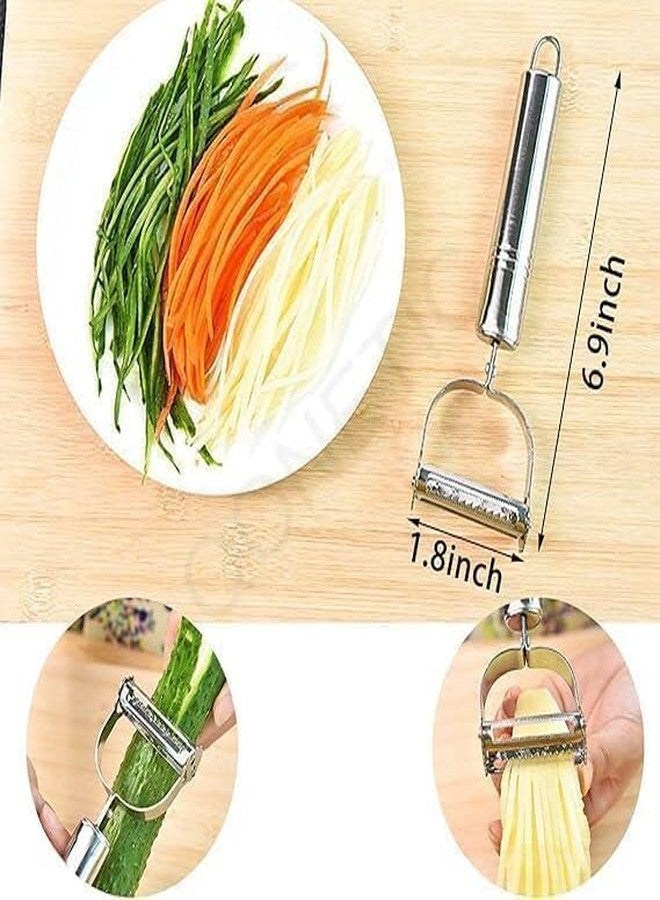 Josmimic 2 in 1 Stainless Steel Julienne Vegetable Peeler Multi-Functional Fruit & Veggie Shredder Slicer and Grater for Potatoes, Carrots, Cucumbers (Silver, 18 x 8.2 x 2.4 cm) - Image 2