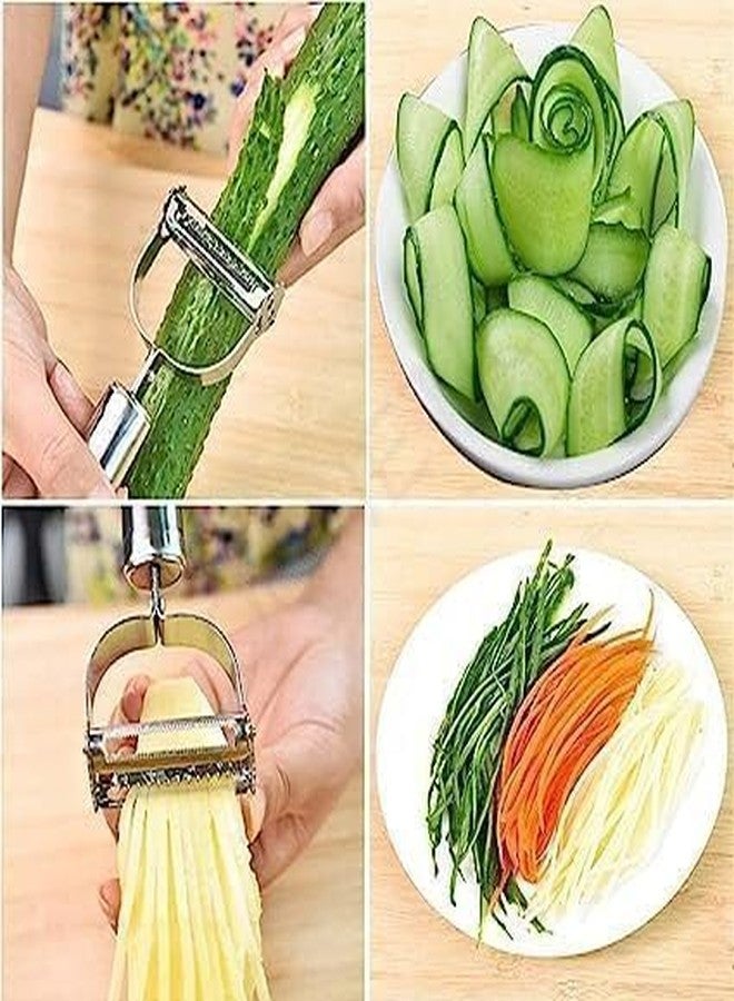Josmimic 2 in 1 Stainless Steel Julienne Vegetable Peeler Multi-Functional Fruit & Veggie Shredder Slicer and Grater for Potatoes, Carrots, Cucumbers (Silver, 18 x 8.2 x 2.4 cm) - Image 4