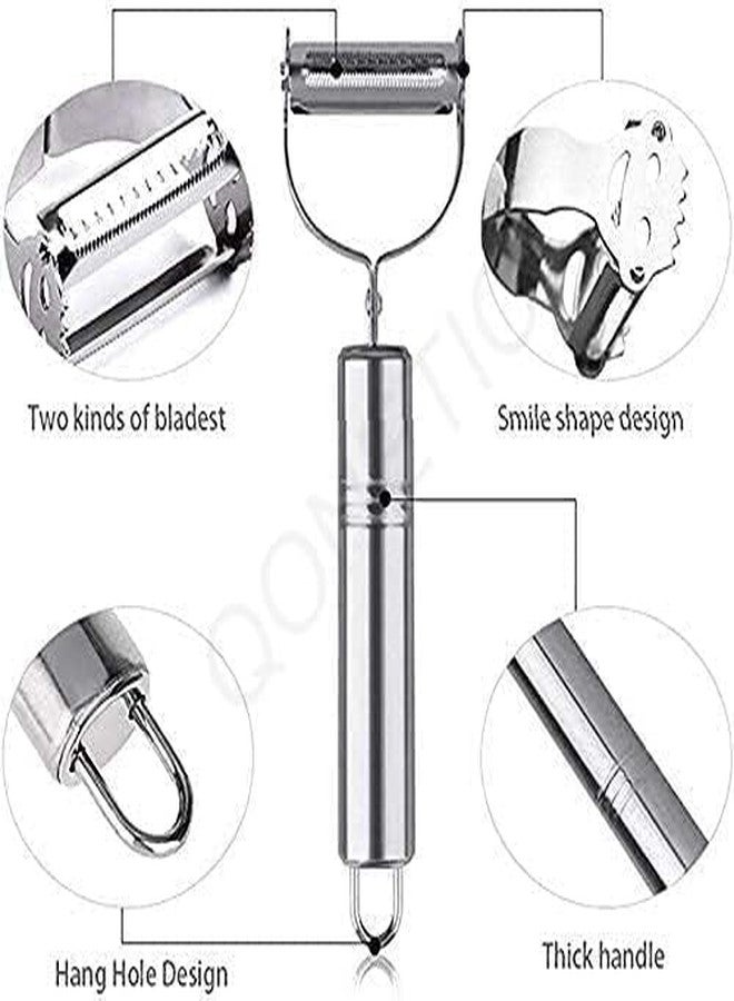 Josmimic 2 in 1 Stainless Steel Julienne Vegetable Peeler Multi-Functional Fruit & Veggie Shredder Slicer and Grater for Potatoes, Carrots, Cucumbers (Silver, 18 x 8.2 x 2.4 cm) - Image 3
