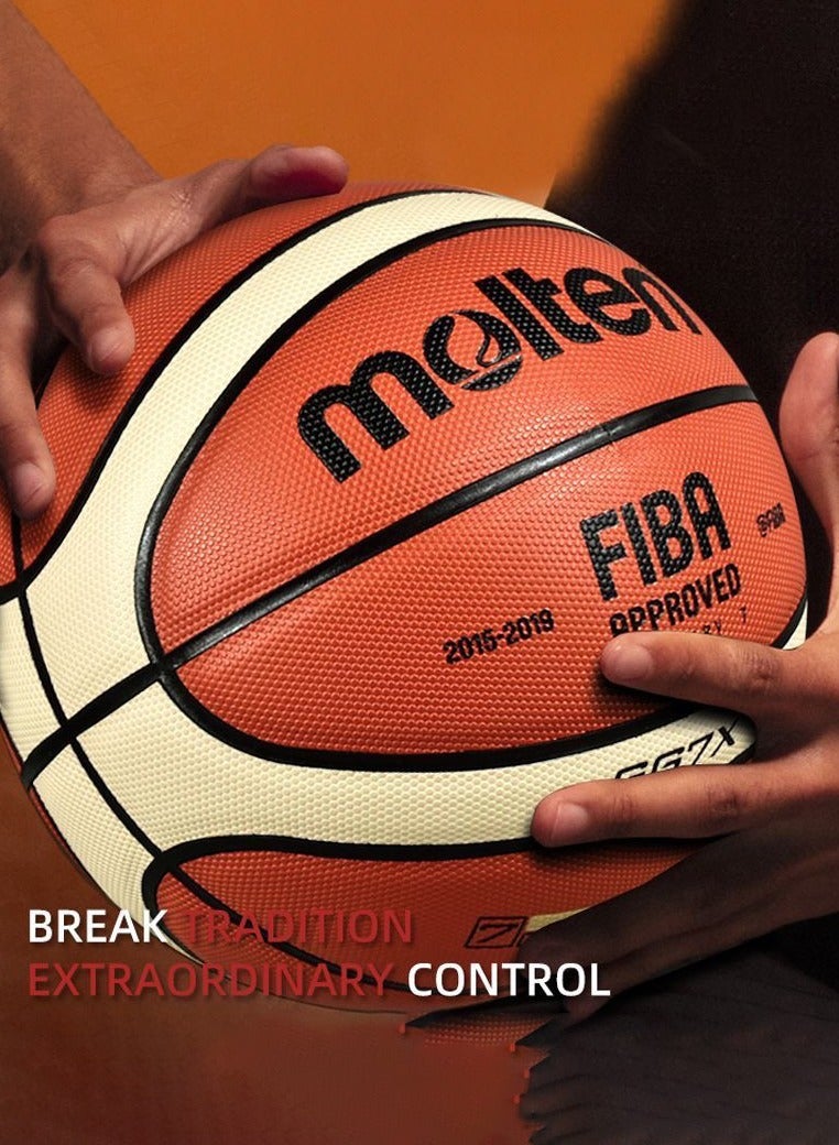 molten FIBA Approved Genuine Leather Basketball 7 (With Accessories Ball Pin Net Pump Bag)  - Image 4