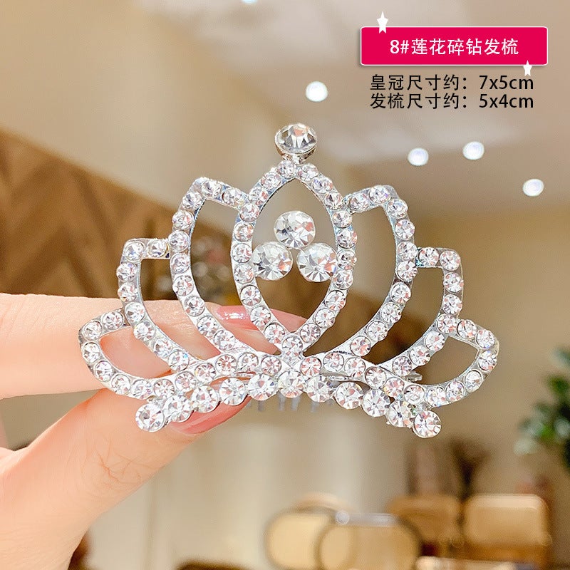 Generic Childrens Crown Hair Clips Princess Tiara Comb 8# lotus broken diamond hair comb (middle crown) T305h 
