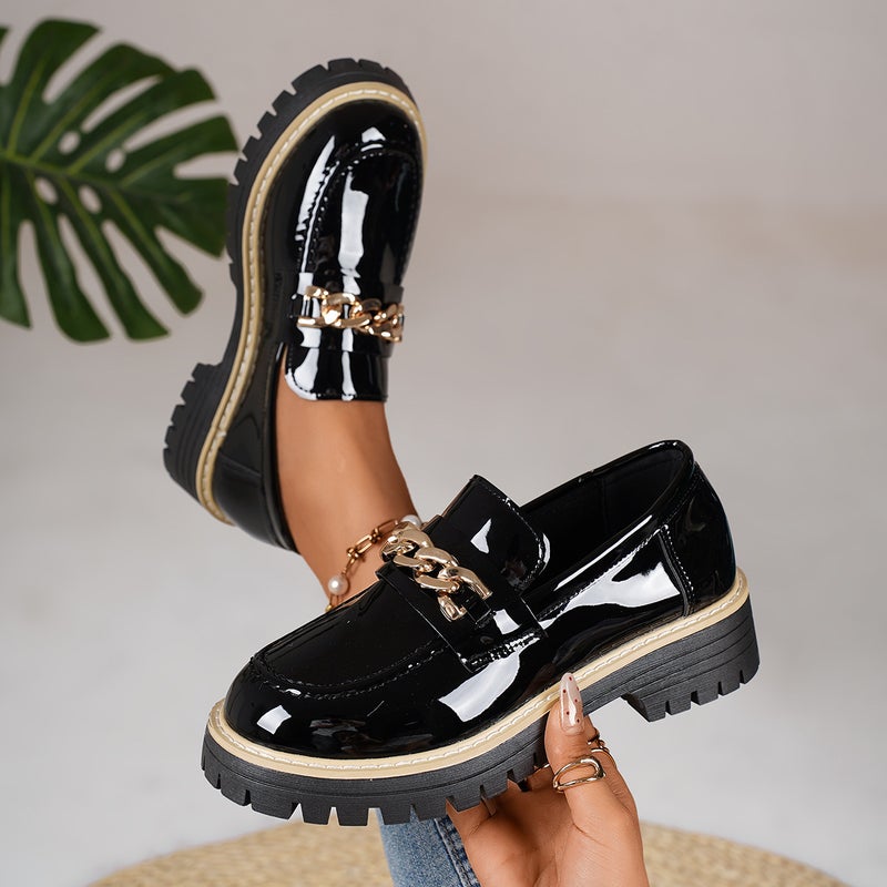 Large Size Chain Thick-Soled Height-Increasing Loafers In-Stock Fashion Versatile British Style Small Leather Shoes - Image 5