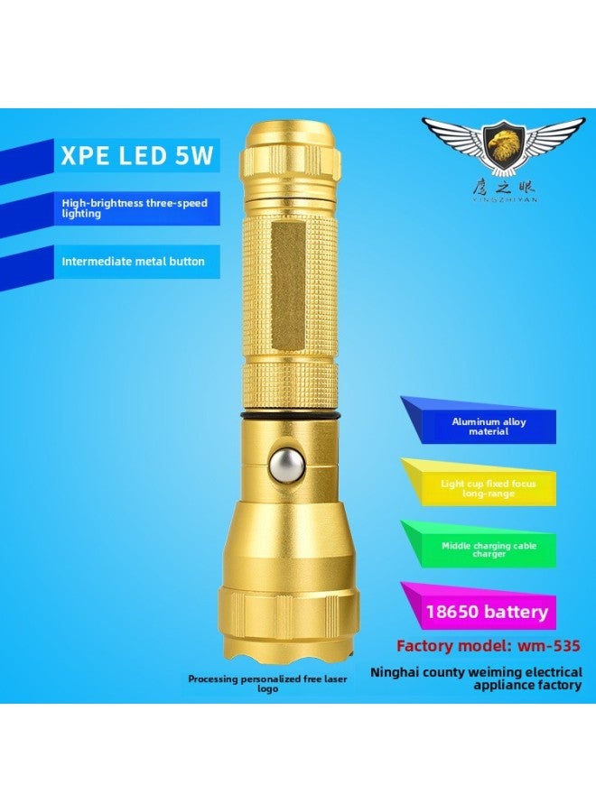 Strong Flashlight Super Bright Outdoor Portable Rechargeable Mini Flashlight Long-range Aluminum Alloy 535 Flashlight-Product Specifications:Golden 535 Flashlight, One Charger + Color Box  - Image 4