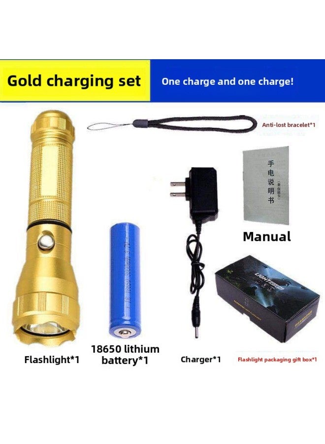 Strong Flashlight Super Bright Outdoor Portable Rechargeable Mini Flashlight Long-range Aluminum Alloy 535 Flashlight-Product Specifications:Golden 535 Flashlight, One Charger + Color Box  - Image 1