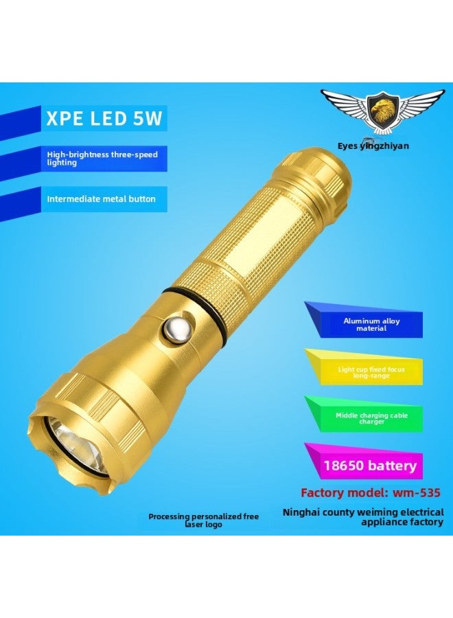 Strong Flashlight Super Bright Outdoor Portable Rechargeable Mini Flashlight Long-range Aluminum Alloy 535 Flashlight-Product Specifications:Golden 535 Flashlight, One Charger + Color Box  - Image 3