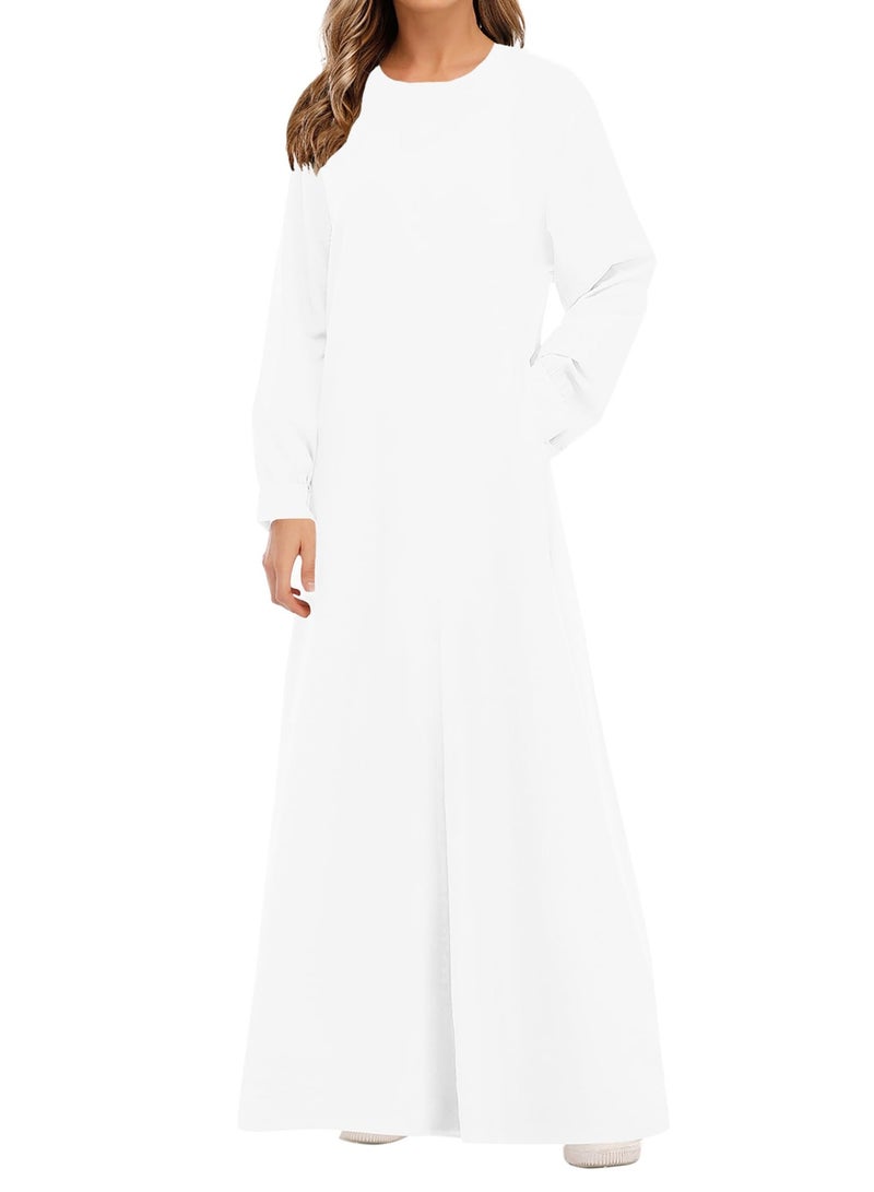 Solid Color Zipper Abaya Muslim Dresses for Women Girls Pockets Islamic Prayer Clothes - Image 1