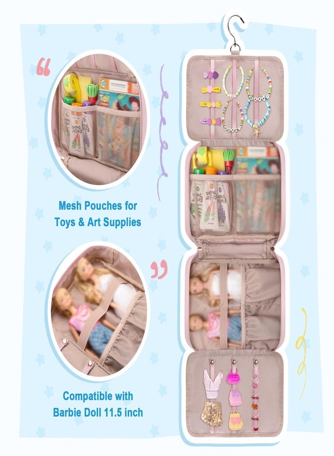 Fasrom Travel Toy Storage Organizer Bag, Water-Resistant Hanging Bag for Small Toys, Dolls & Snacks, Portable & Lightweight for Long Car Rides, Plane Trips, and Family Outings, Pink - Image 2