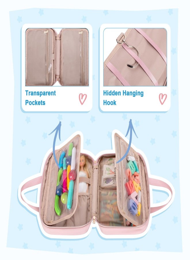 Fasrom Travel Toy Storage Organizer Bag, Water-Resistant Hanging Bag for Small Toys, Dolls & Snacks, Portable & Lightweight for Long Car Rides, Plane Trips, and Family Outings, Pink - Image 4