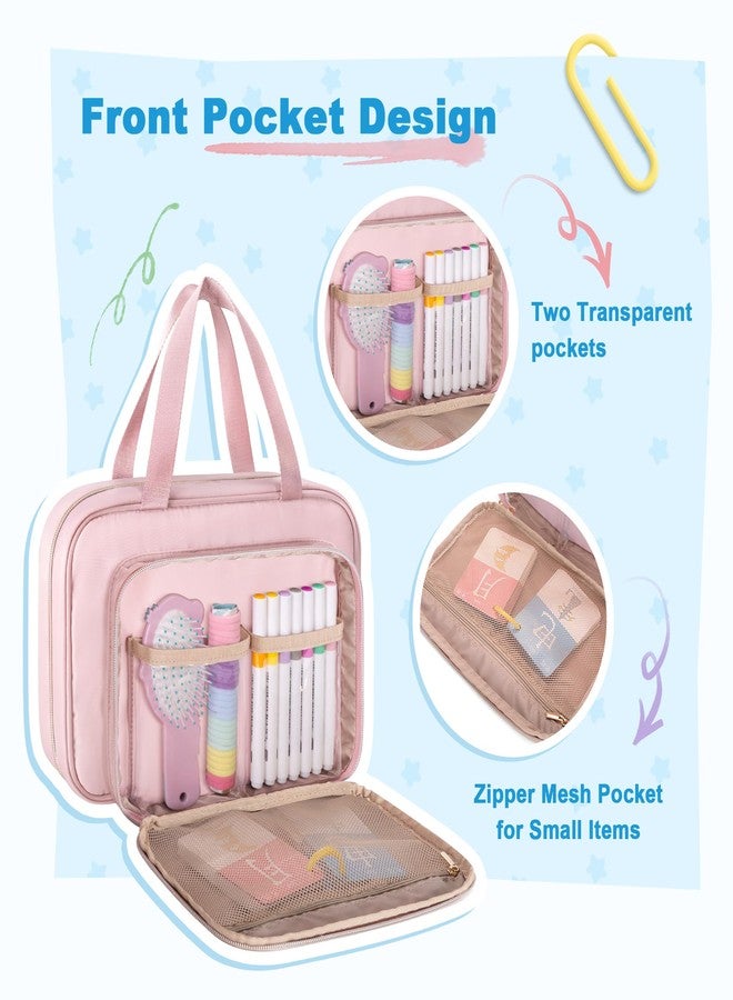 Fasrom Travel Toy Storage Organizer Bag, Water-Resistant Hanging Bag for Small Toys, Dolls & Snacks, Portable & Lightweight for Long Car Rides, Plane Trips, and Family Outings, Pink - Image 3