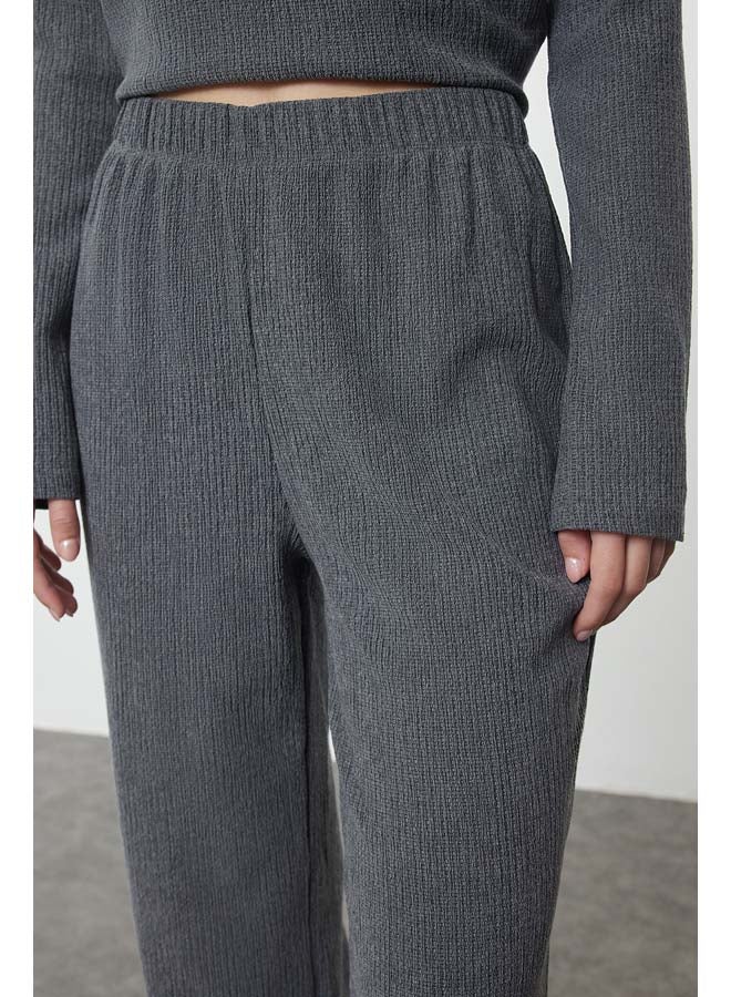 trendyol Anthracite Stand-Up Collar Gather Detailed Normal Waist Wideleg/Wide Leg Knitted Bottom-Top Set TWOAW25AU00105  - Image 4