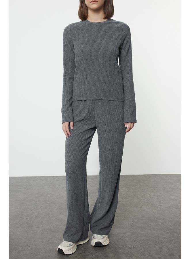 trendyol Anthracite Stand-Up Collar Gather Detailed Normal Waist Wideleg/Wide Leg Knitted Bottom-Top Set TWOAW25AU00105  - Image 3