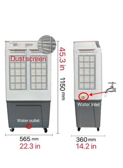 Wtrtr Evaporative Air Cooler, 60L Portable Desert Air Cooler with Wheels, Honeycomb Media, 3-Speed Axial Fan, Industrial Heavy Duty Air Conditioner for Home Office Garden Outdoor Use  - Image 3