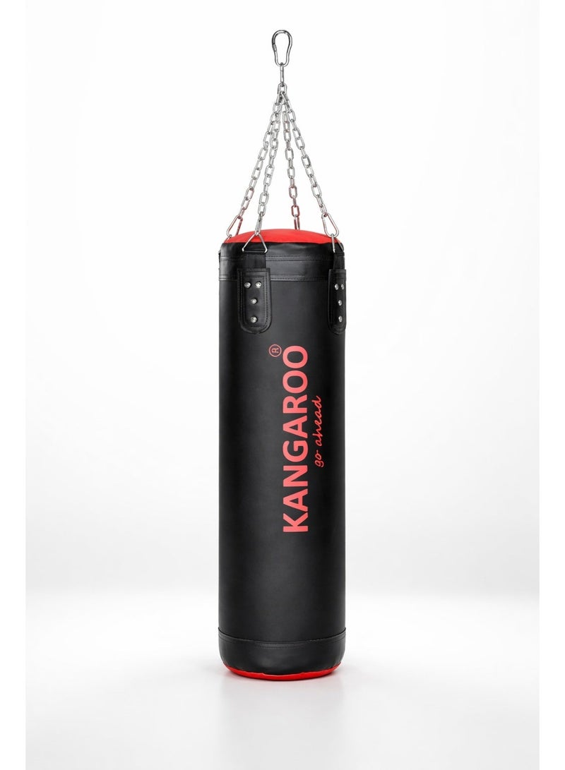 كانجرو كيس ملاكمة او حقيبة الملاكمة من الجلد والقماش فائق الآداء معبأة بحشوة مضغوطة واحترافية مع قابلية تعديل الوزن مع بطانة داخليه مناسبة للكمات وسلسلة بطول 35 سم وخطاف فولاذي كبير شديد التحمل - Image 1