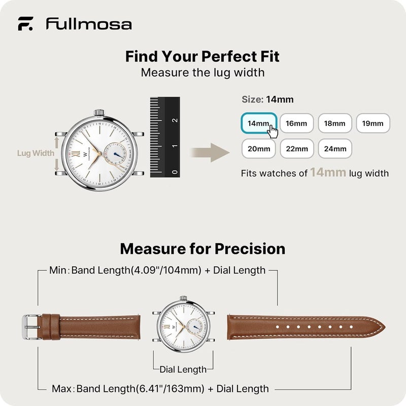 Fullmosa 12 Colors for Quick Release Leather Watch Band, Axus Genuine Leather Watch Strap 14mm Brown - Image 5