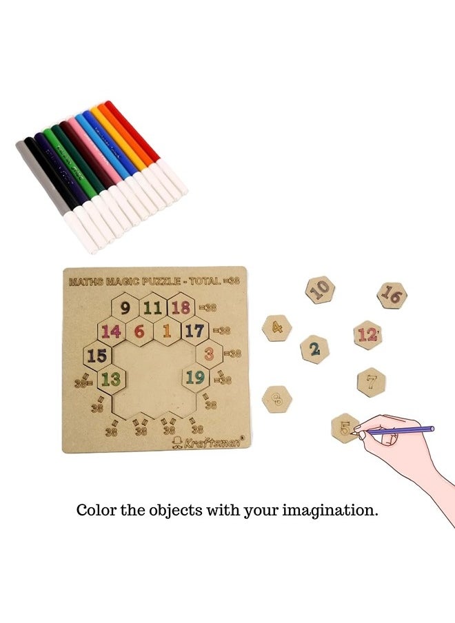 Kraftsman Kraftsman Color Your Own Puzzles 38 Magic Number Puzzle - DIY Puzzle Kit with Sketch Color Set for Creative Kids | Enhances Problem-Solving and Artistic Expression | Fun and Educational Activity  - Image 5