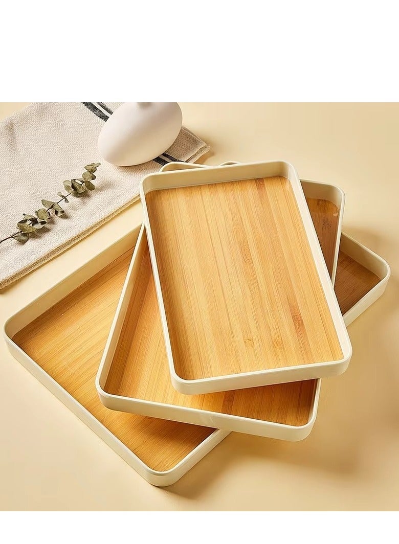 3-Piece Imitation Bamboo Pattern Trays – Tea, Coffee, Dessert, and Kitchen Storage - Image 1