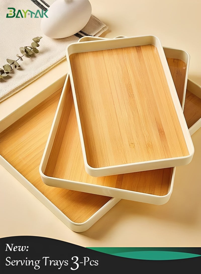 بيتك طقم صواني تقديم 3 قطع بتصميم الخيزران، صواني لتقديم الشاي والقهوة والحلويات للاستخدام المنزلي والمطبخ - Image 1