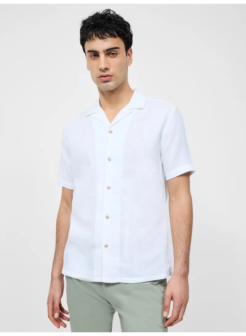 French Connection Short Sleeve Matty Weave Revere Shirt