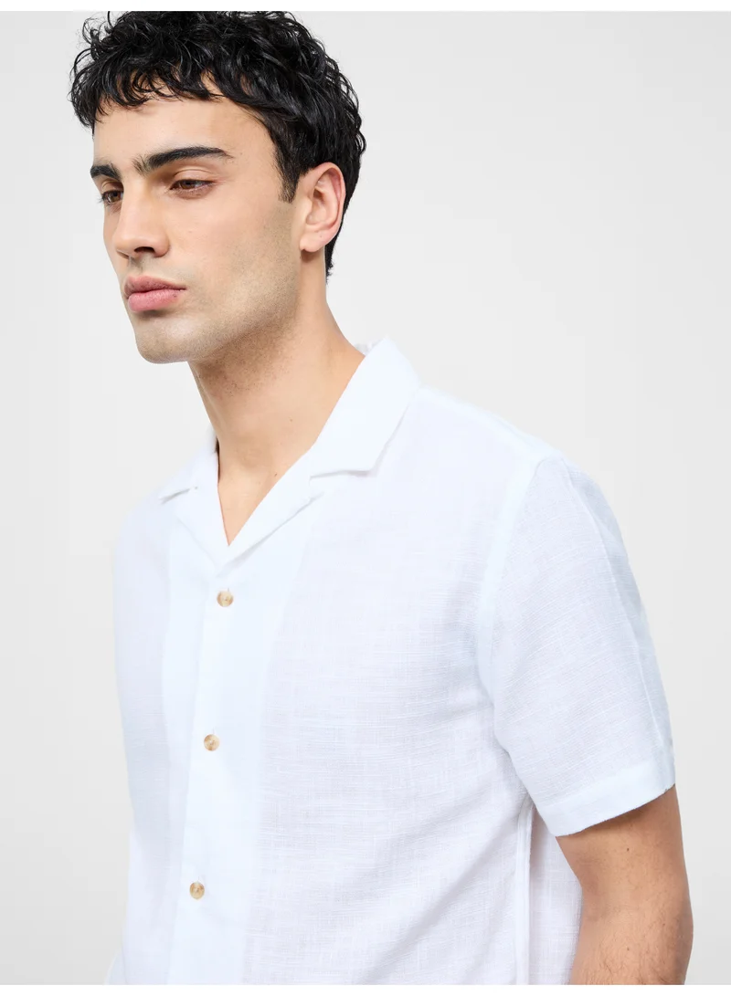French Connection Short Sleeve Matty Weave Revere Shirt