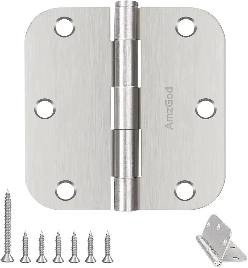 AmzGod Door Hinges Brushed Nickel - 12 Pack Nickel Door Hinges 3.5 Inch Rounded Interior Satin Nickel Door Hinge with 5/8" Radius - Flat Iron Residential Standard 3 1/2 Inches Silver Door Hardware - Image 1