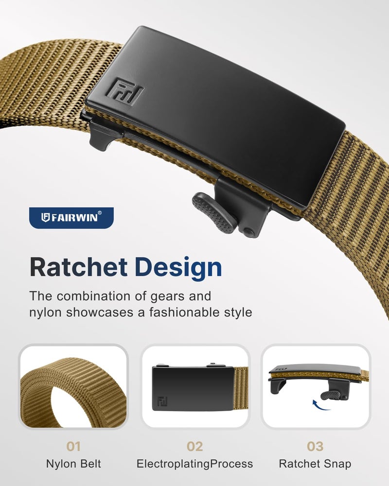 FAIRWIN Ratchet Belts for Men - Nylon Web Belt for Golf Tactical Work Casual, Adjustable Webbing with Ratcheting Buckle - Image 3