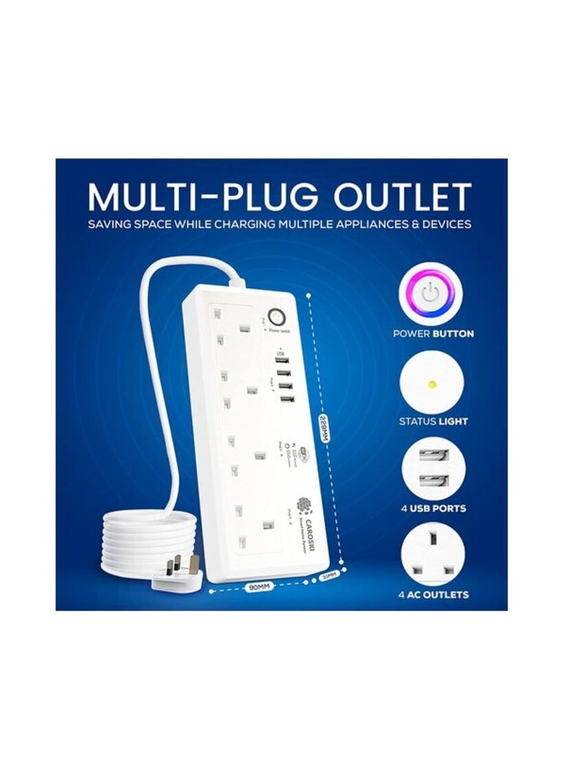 كاروسكي مشترك كهرباء ذكي واي فاي تمديد 6FT وصلات طاقة سلك حماية الجهد الزائد مقبس 4-Way 4 منافذ USB - Image 2