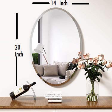 PRINCE ART Makeup Mirror Glass Bathroom Wall Decorative Plain Wall Mirror Glass for Home Bedroom Living Room Drawing Room Hall Wash Basin Size 14x20 Inch Oval Plain - Image 3