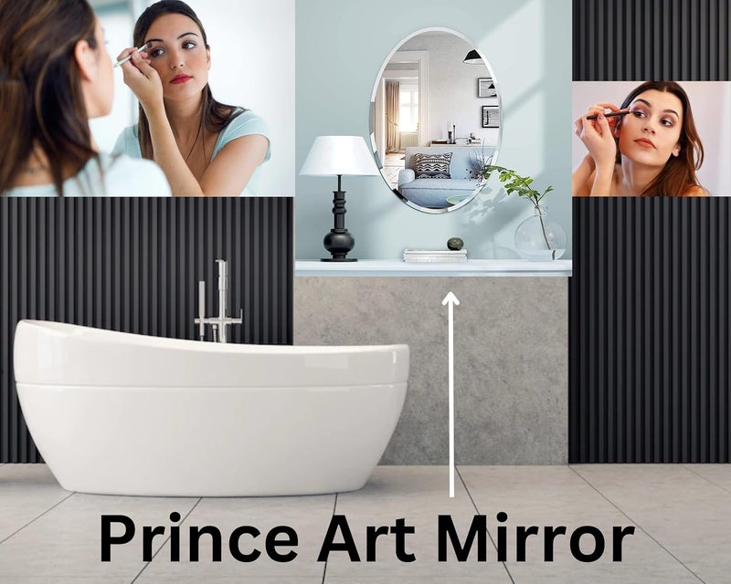 PRINCE ART Makeup Mirror Glass Bathroom Wall Decorative Plain Wall Mirror Glass for Home Bedroom Living Room Drawing Room Hall Wash Basin Size 14x20 Inch Oval Plain - Image 2