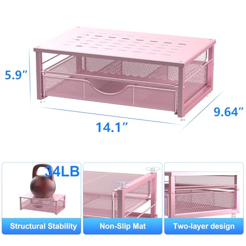 gianotter Computer Monitor Stand Riser, office organizer with Drawer, Office Organizers Storage for Classroom Office Supplies (Pink) - Image 5