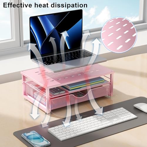 gianotter Computer Monitor Stand Riser, office organizer with Drawer, Office Organizers Storage for Classroom Office Supplies (Pink) - Image 3