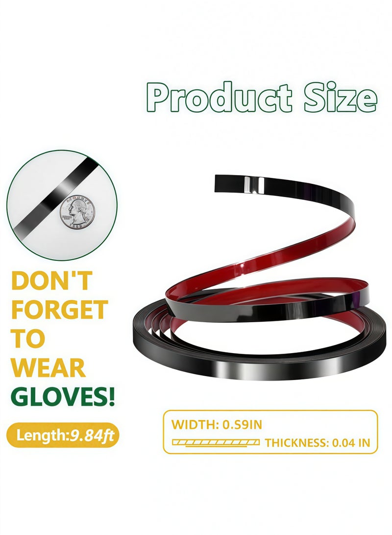 XiuWoo Art Tape,Black Wall Trim Molding Stainless Steel Wall Tape Peel and Stick Metal Trim Self Adhesive Wallpaper Strip Metalized Mirror-Like Finish for Wall Ceiling Mirror Frame Border Edge Trim(Black) - Image 2