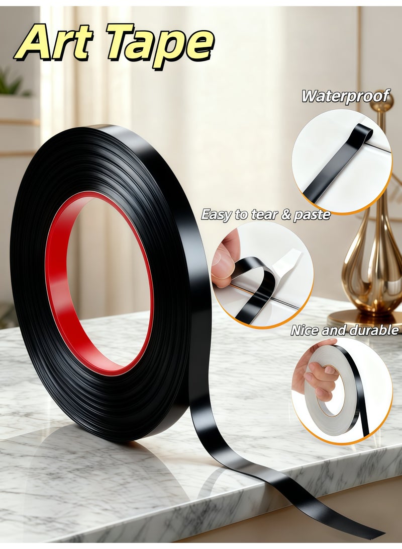 XiuWoo Art Tape,Black Wall Trim Molding Stainless Steel Wall Tape Peel and Stick Metal Trim Self Adhesive Wallpaper Strip Metalized Mirror-Like Finish for Wall Ceiling Mirror Frame Border Edge Trim(Black) - Image 1