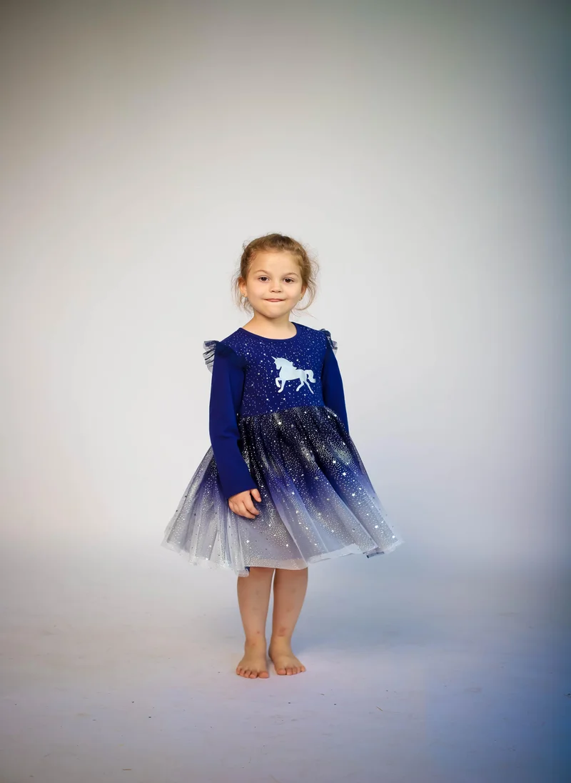 D'Daniela D' Daniela - Unicorn  with Stars Dress - Dark Blue