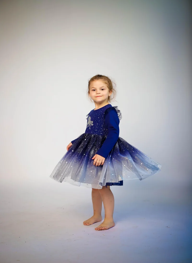 D'Daniela D' Daniela - Unicorn  with Stars Dress - Dark Blue
