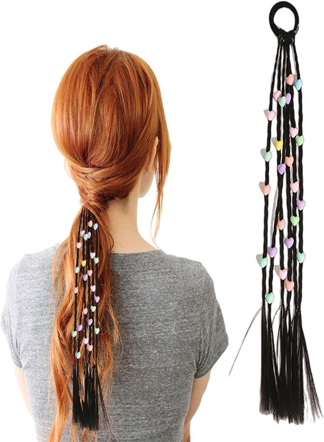 El Regalo 2PCs Cute Beaded Ponytail Hair Extensions Rubber Band- Stars & Hearts Beaded Braid Hairpieces for High Ponytail for Kids/Teen Girls/Women - Image 3