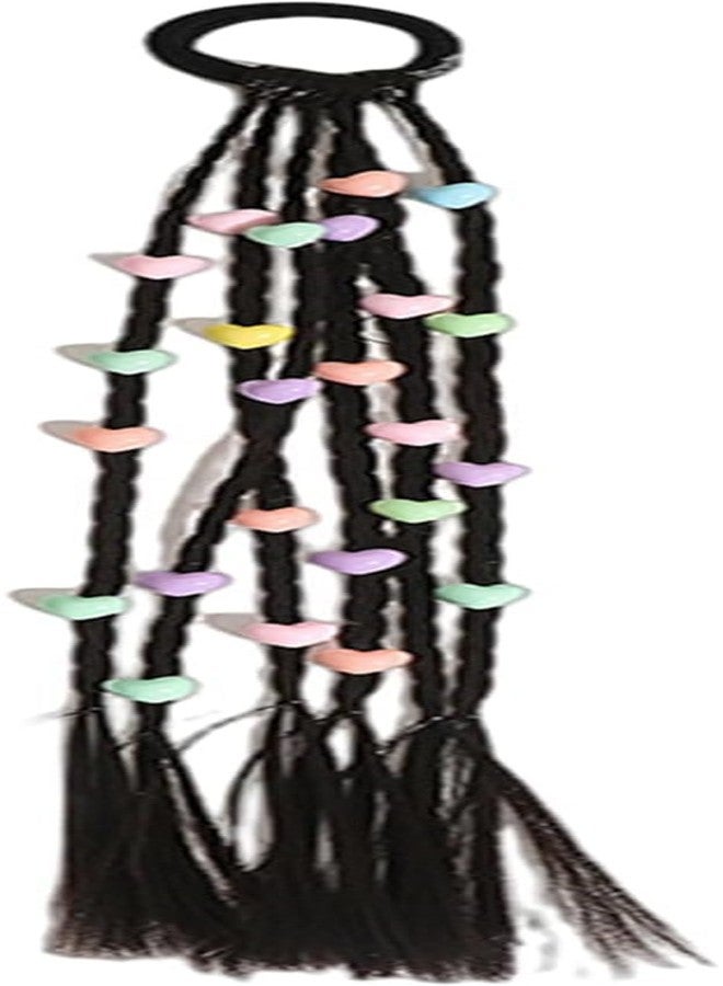 El Regalo 2PCs Cute Beaded Ponytail Hair Extensions Rubber Band- Stars & Hearts Beaded Braid Hairpieces for High Ponytail for Kids/Teen Girls/Women - Image 4