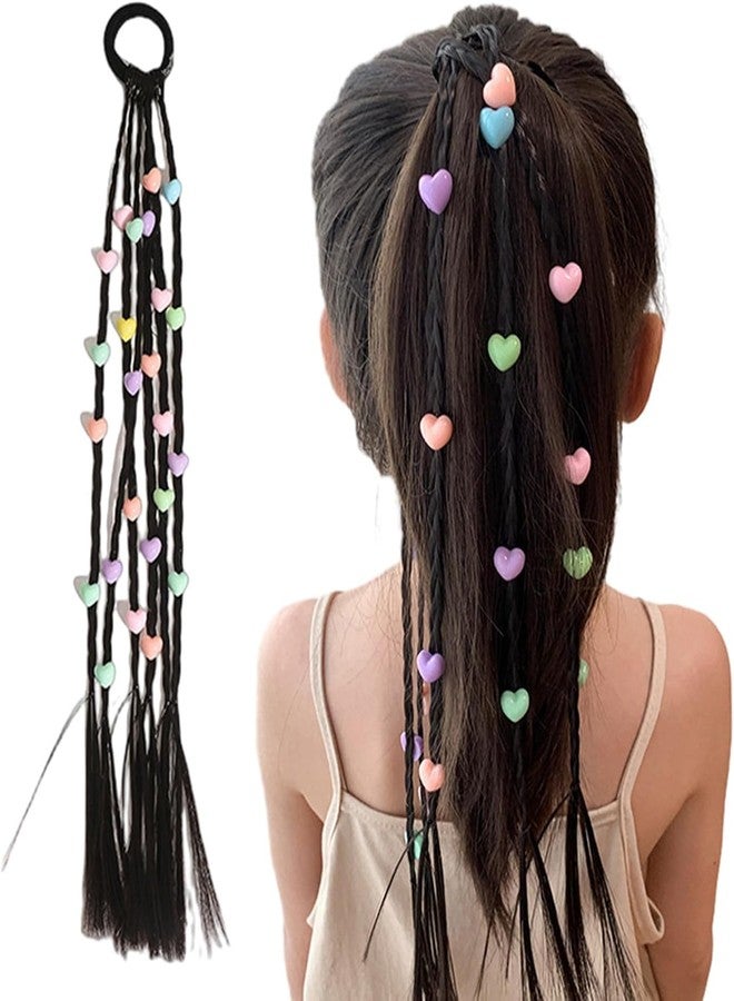 El Regalo 2PCs Cute Beaded Ponytail Hair Extensions Rubber Band- Stars & Hearts Beaded Braid Hairpieces for High Ponytail for Kids/Teen Girls/Women - Image 2