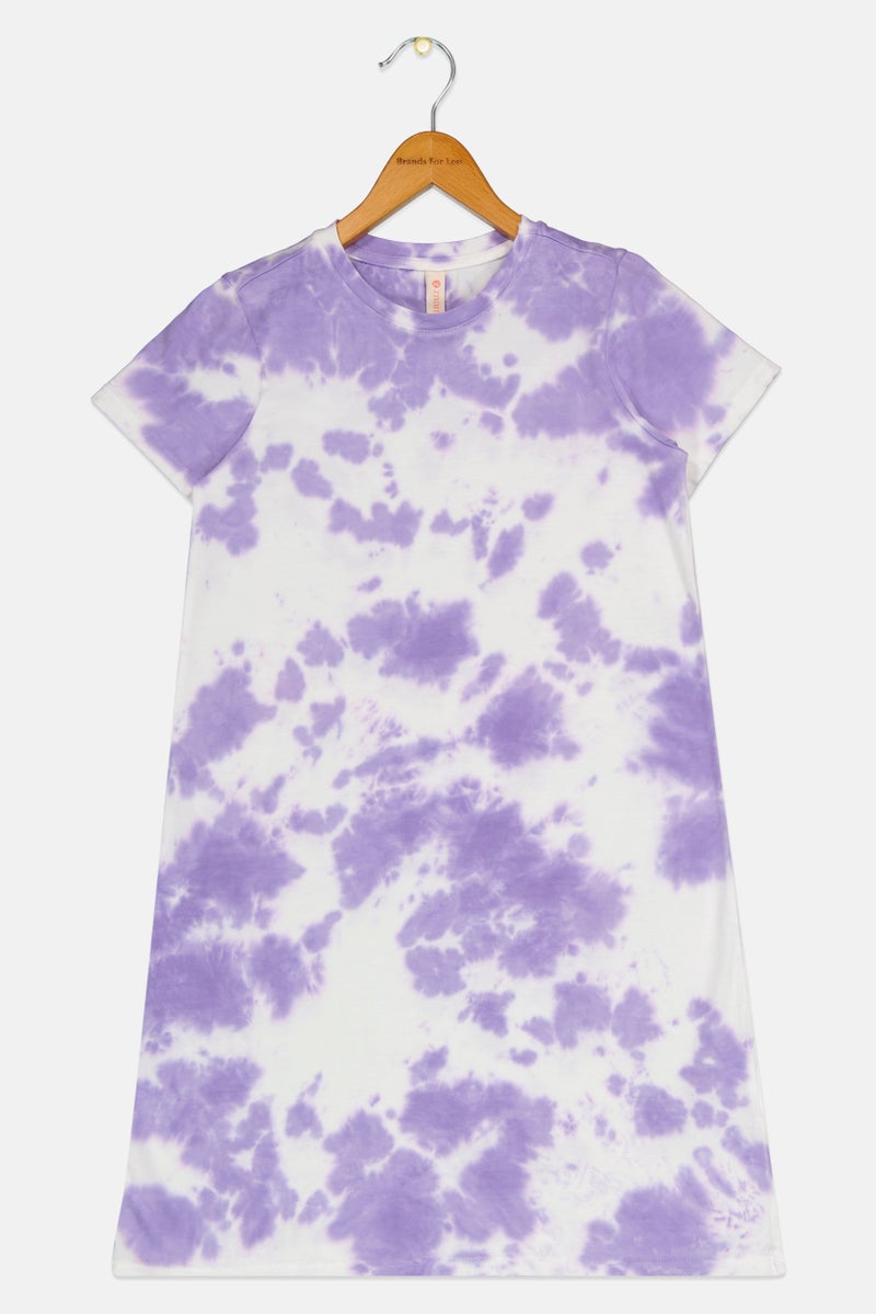 zivame Kids Girl Tie Dye Short Sleeve Sleepwear Dress, Multicolor - Image 1