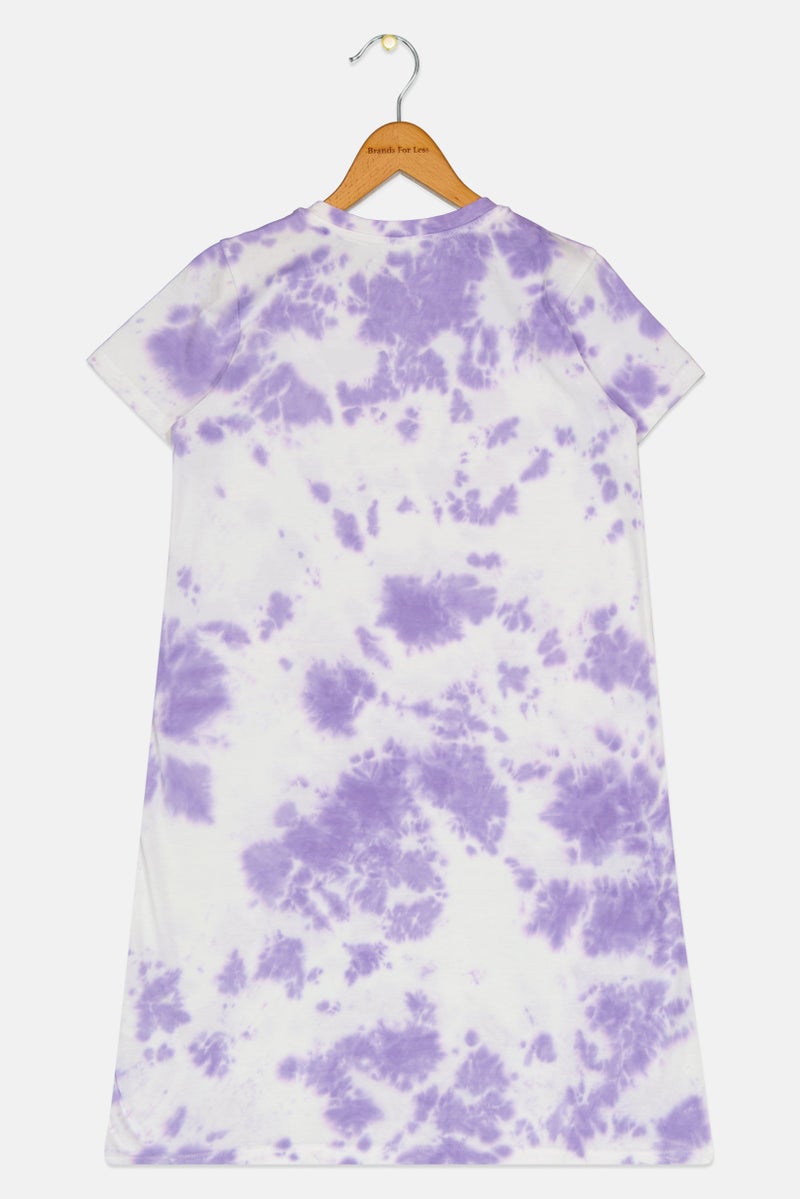 zivame Kids Girl Tie Dye Short Sleeve Sleepwear Dress, Multicolor - Image 2