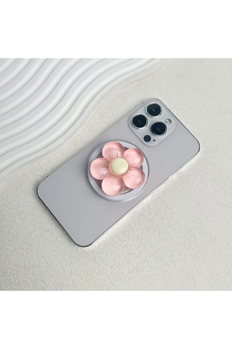 Pink Magnetic Cute Floral Retractable Grip for Magsafe IPhone Transparent Resin Candy-Colored Flower