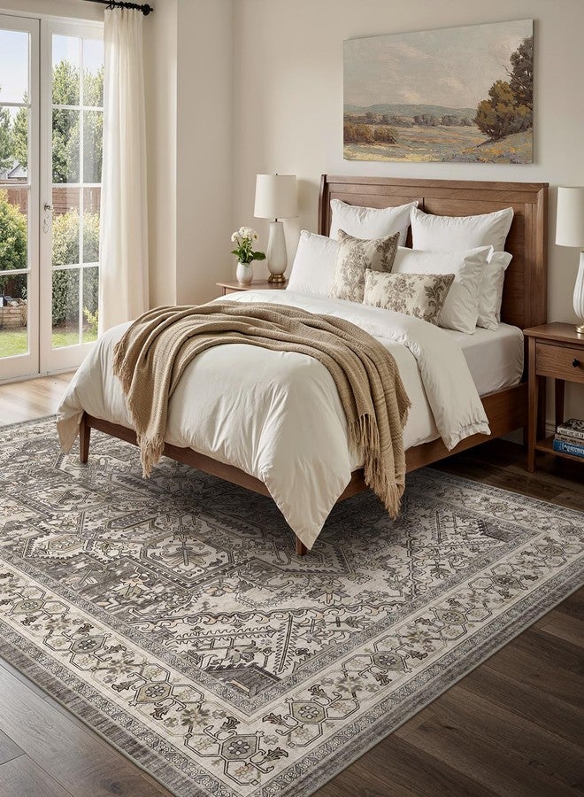 WITSHOCK Boho Area Rug,5x7 Washable Living Room Rug Indoor Non-Slip, Large Oriental Accent Throw Rug for Kitchen Entryway Bathroom Bedroom Office Carpet (Brown, 5x7ft) - Image 3