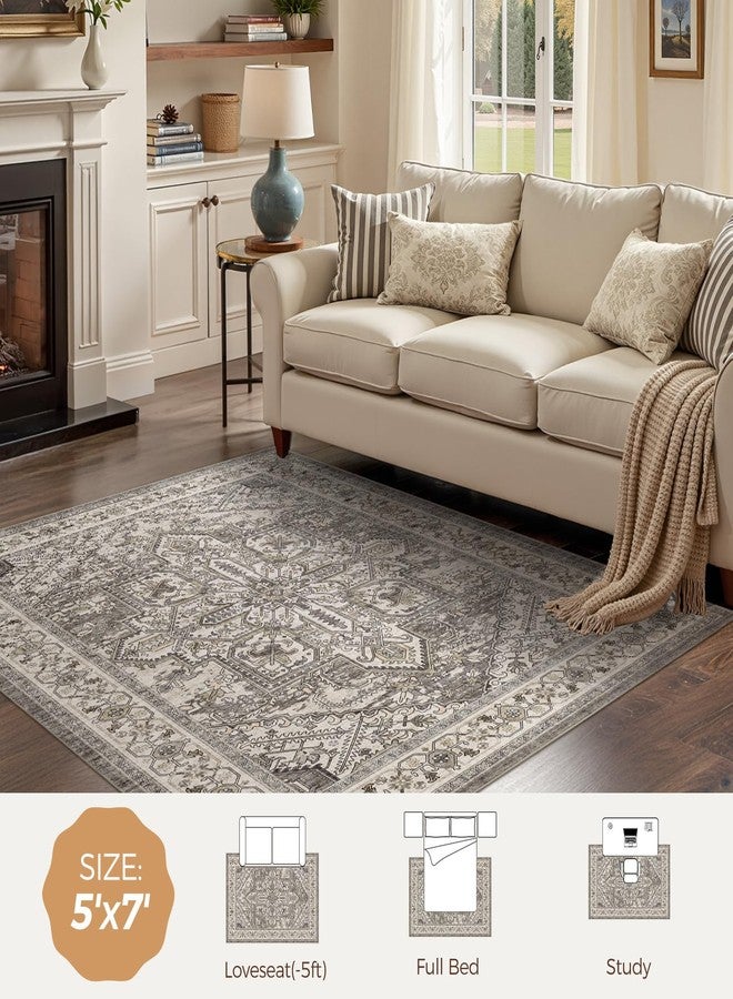 WITSHOCK Boho Area Rug,5x7 Washable Living Room Rug Indoor Non-Slip, Large Oriental Accent Throw Rug for Kitchen Entryway Bathroom Bedroom Office Carpet (Brown, 5x7ft) - Image 2