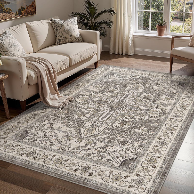 WITSHOCK Boho Area Rug,5x7 Washable Living Room Rug Indoor Non-Slip, Large Oriental Accent Throw Rug for Kitchen Entryway Bathroom Bedroom Office Carpet (Brown, 5x7ft) - Image 1