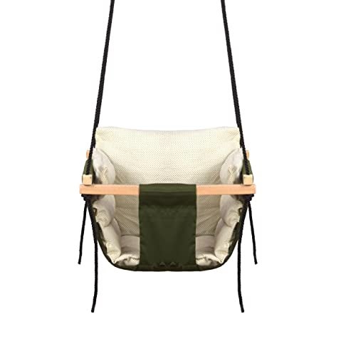 Sprointal Wood Swing For Kids | Jhula For Kids | Jhula For Baby | Baby Swing Hanging Indoor Outdoor | Baby Garden Swing With 2 Pillows (6 Months To 4 Years) (Up To 20 Kg) (Green,Grey), 30.5 Cm - Image 1