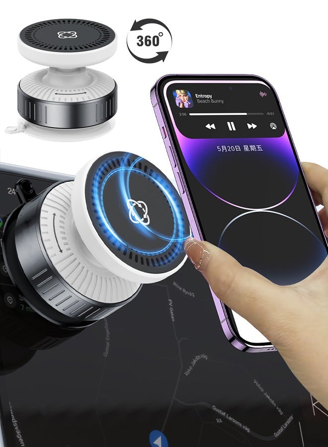 Sahramart 360 Adjustable Vacuum Suction Cup Magnetic Car Phone Holder, Compatible with Mag-Safe car mount, HandsFree magnetic phone holder in car for iPhone 16 Pro Max Plus 15 14 13 12, for samsung  - Image 1