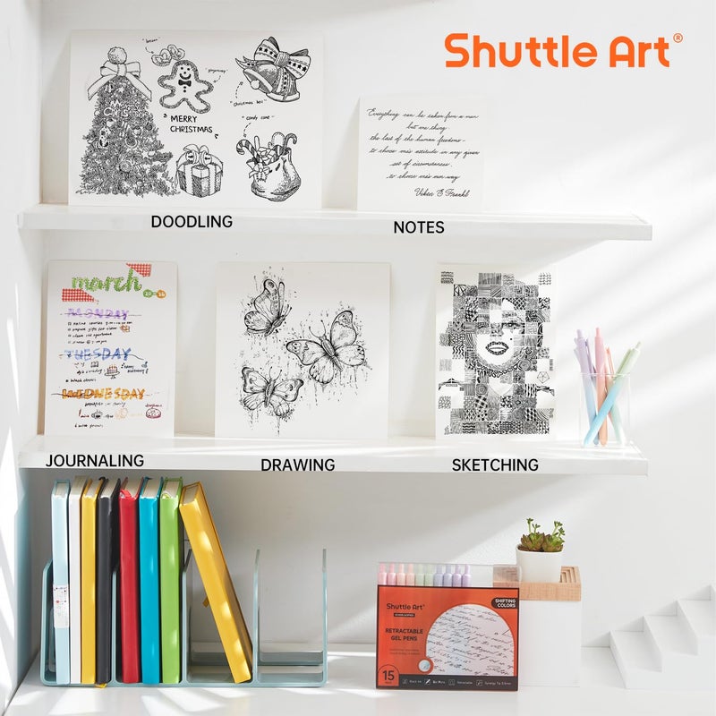 Shuttle Art Retractable Pastel Shifting Gel Ink Pens, 15 Pack Black Ink Pens, Cute Pens 0.5mm Fine Point Soft Aesthetic Barrel for Smooth Writing Journaling Taking Notes School Office Home - Image 4