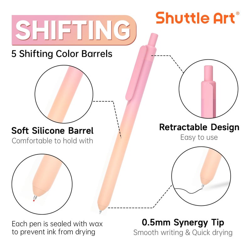 Shuttle Art Retractable Pastel Shifting Gel Ink Pens, 15 Pack Black Ink Pens, Cute Pens 0.5mm Fine Point Soft Aesthetic Barrel for Smooth Writing Journaling Taking Notes School Office Home - Image 2