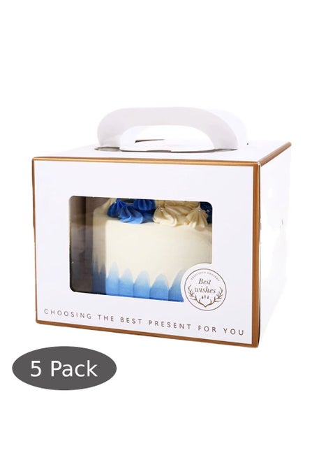 5 Pack 8x8x6 Inch Cake Boxes with Window, Cake Board for Cakes, Pies, Pastries, and Cake Decorating - Sturdy White Bakery Boxes with Clear Window for Easy Transport and Storage