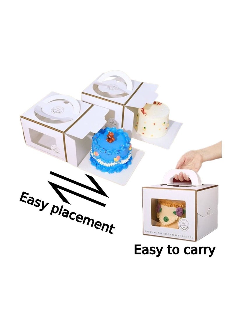 5 Pack 8x8x6 Inch Cake Boxes with Window, Cake Board for Cakes, Pies, Pastries, and Cake Decorating - Sturdy White Bakery Boxes with Clear Window for Easy Transport and Storage