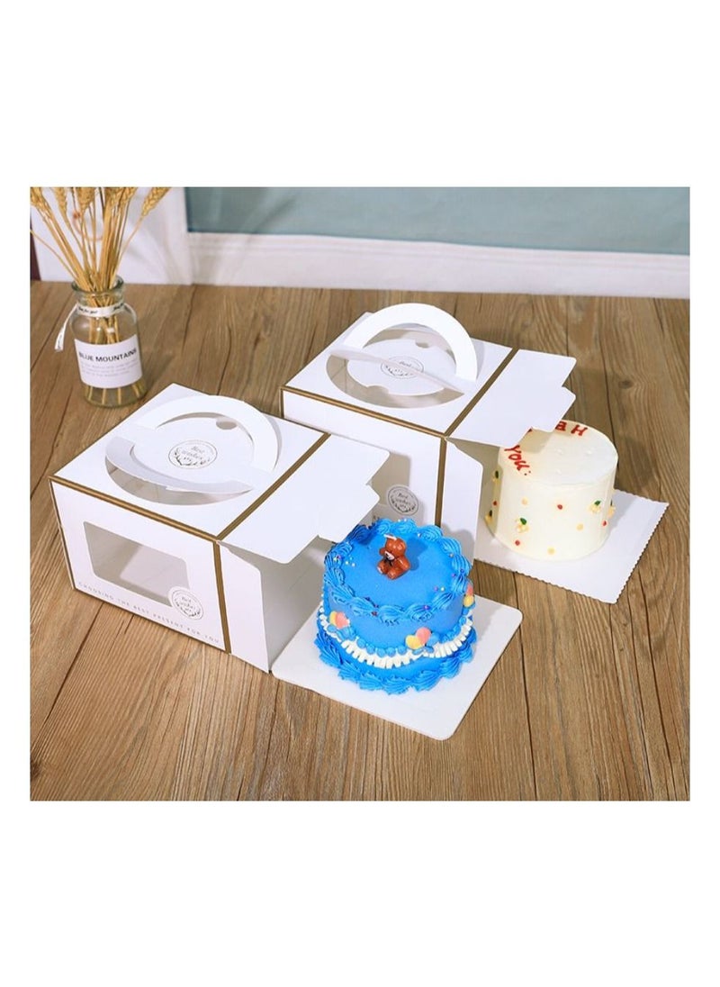 5 Pack 8x8x6 Inch Cake Boxes with Window, Cake Board for Cakes, Pies, Pastries, and Cake Decorating - Sturdy White Bakery Boxes with Clear Window for Easy Transport and Storage